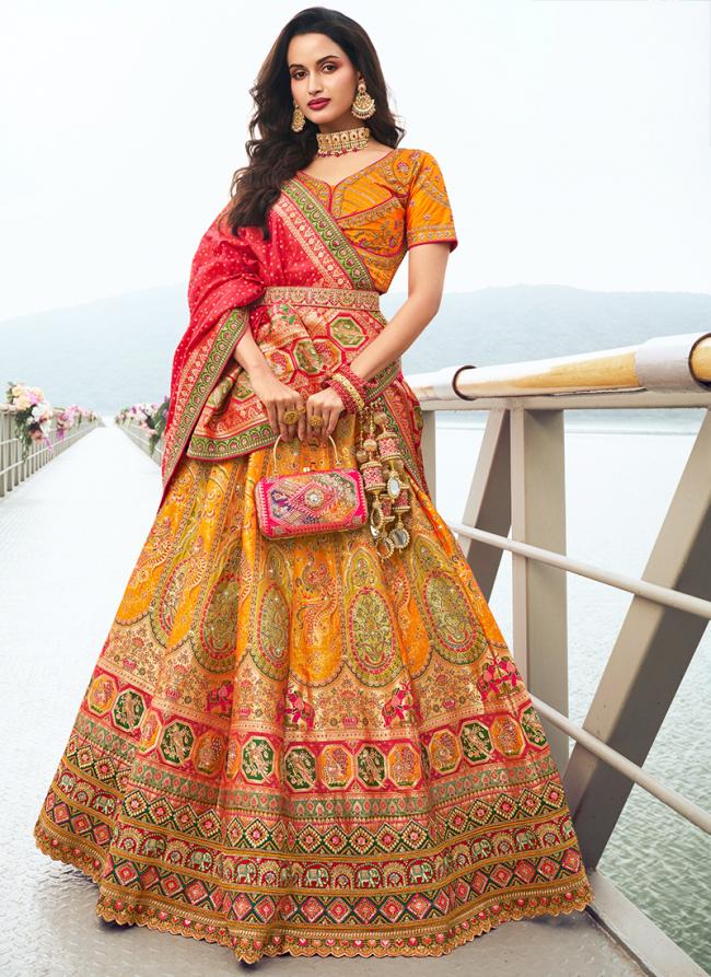 Banarasi Silk Multi Colour Bridal Wear Embroidery Work Lehenga Choli